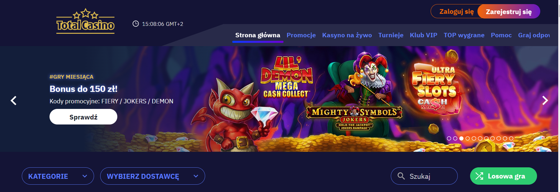 main page of total kasyno
